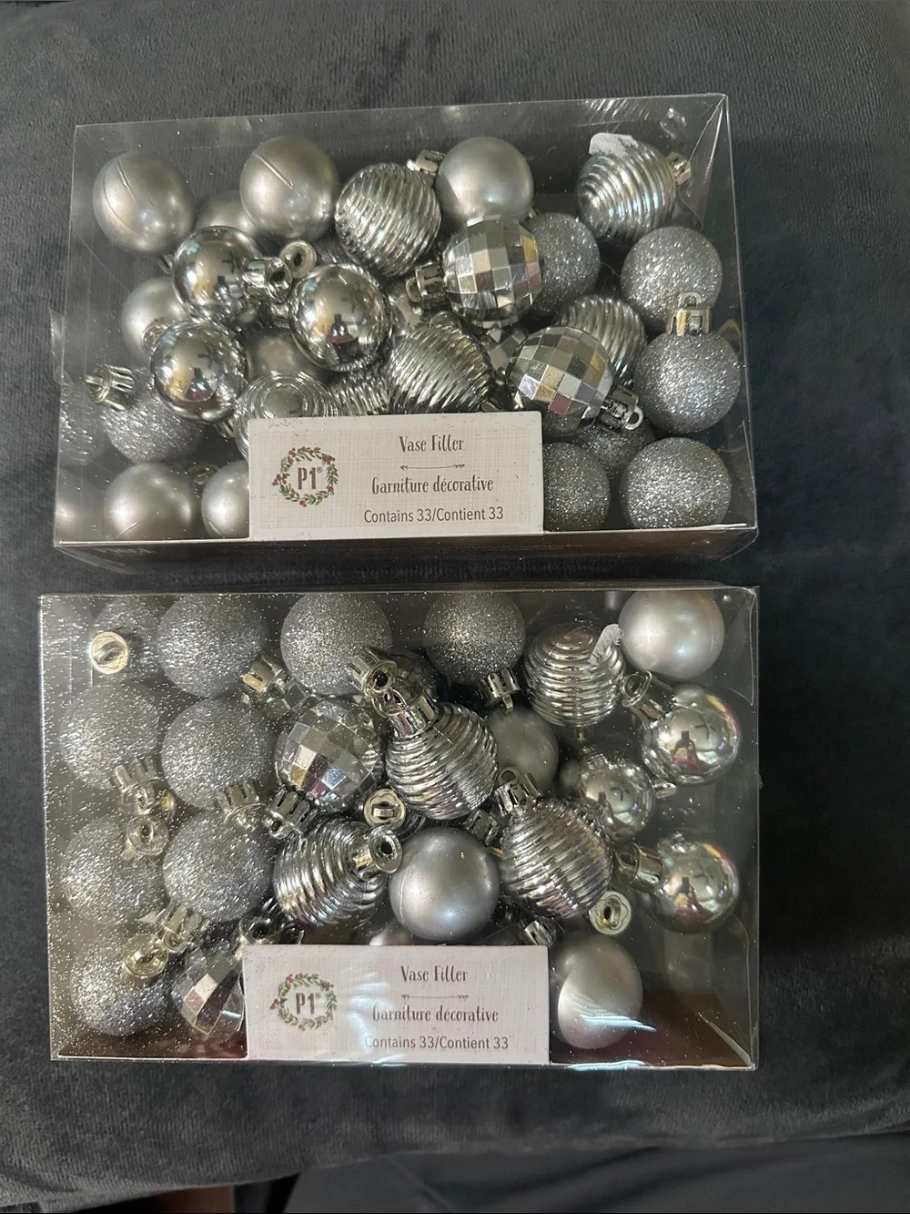 Silver Vase Filler Ornaments – Decorative Holiday Fillers, 2 Sets of 33